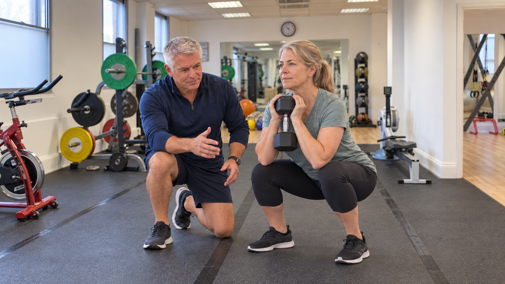 Chris Deavin coaching a female client in his private personal training studio in Reigate