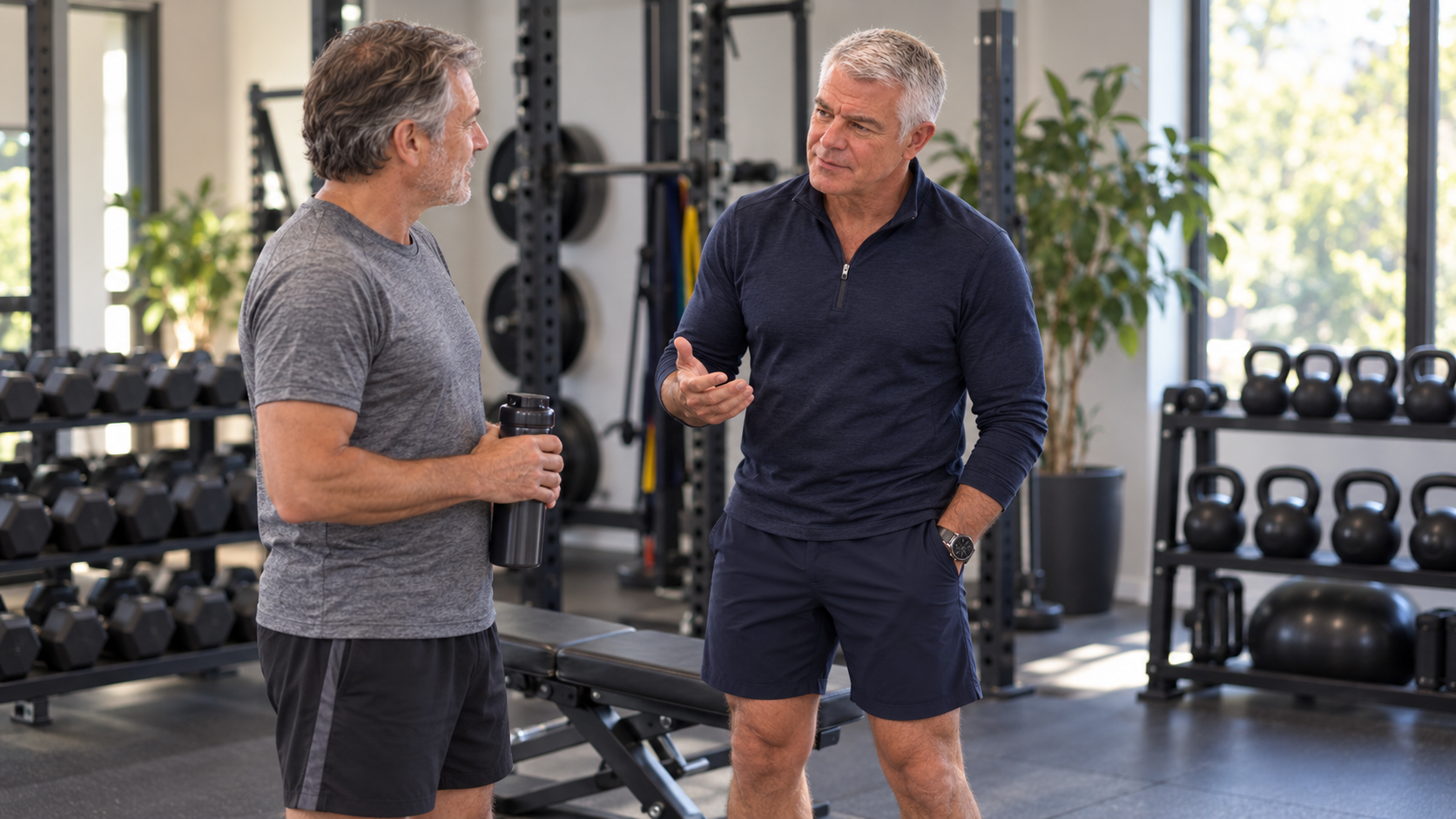 Health coach talking to client in the gym